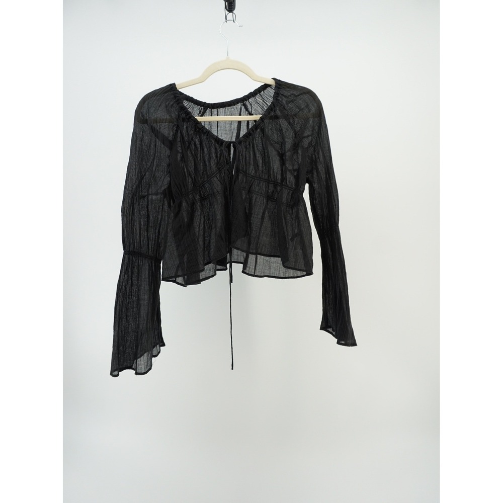 Kastane Sheer Bell Sleeve Tie front Blouse Witchy Whimsigoth Fairycore Black S